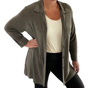 Chico's Design Gray Taupe Knit Tunic Top Long Sleeve‎ Button Front Size 3 Lg 16